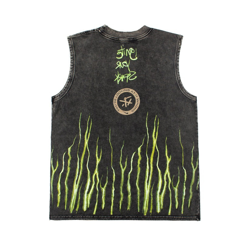 2026 American High Street Retro Style Distressed Washed T-shirt