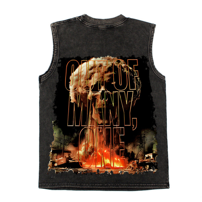 2026 American high street style skull hand full back letter print T-shirt