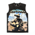 2026 American Retro Skull Guitar Man Print Washed T-shirt