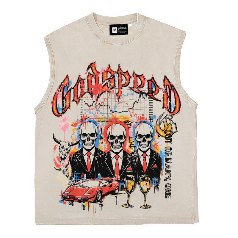 2026  American High Street New Trader Skull Print Retro T-shirt
