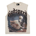 2026 Cross-border Retro Graffiti Skull Reading Newspaper West Coast Hip T-shirt