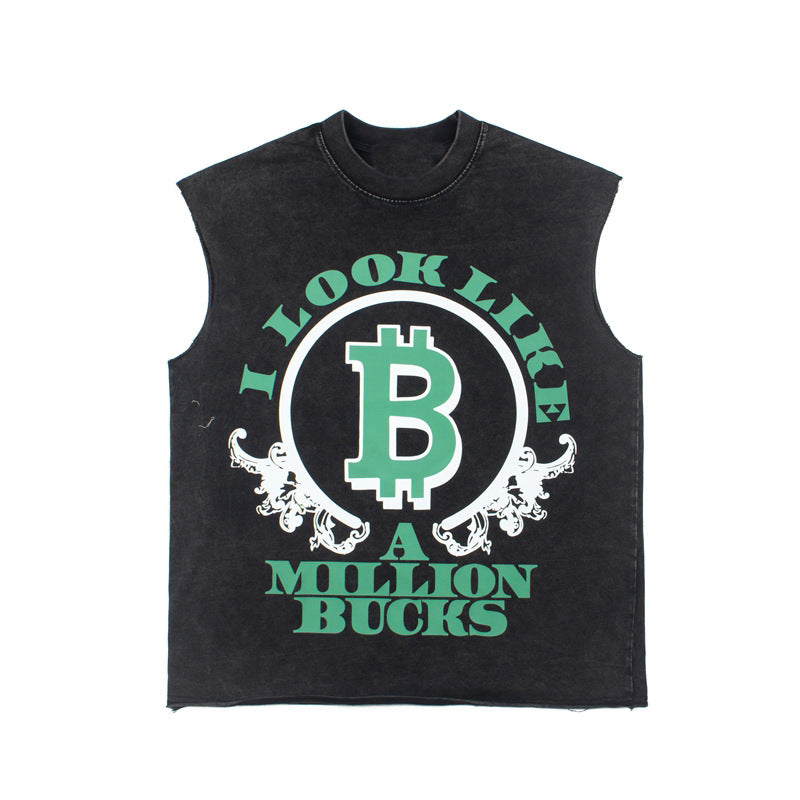 2026 European and American street style Bitcoin print vest T-shirt