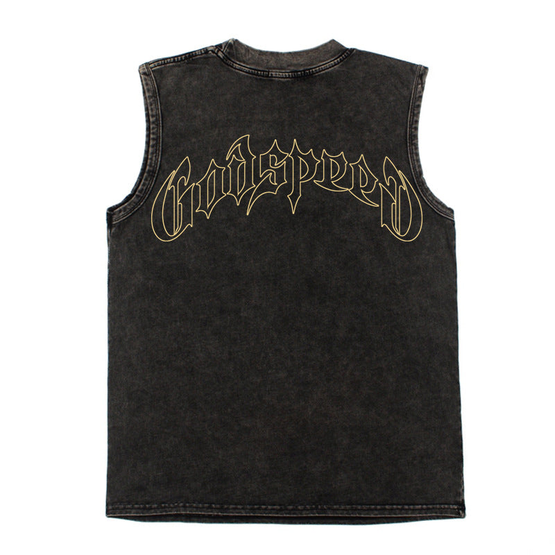 2026 American Retro Building Skull Print Summer Loose Casual Unisex Trendy Hip Hop Vest T-shirt