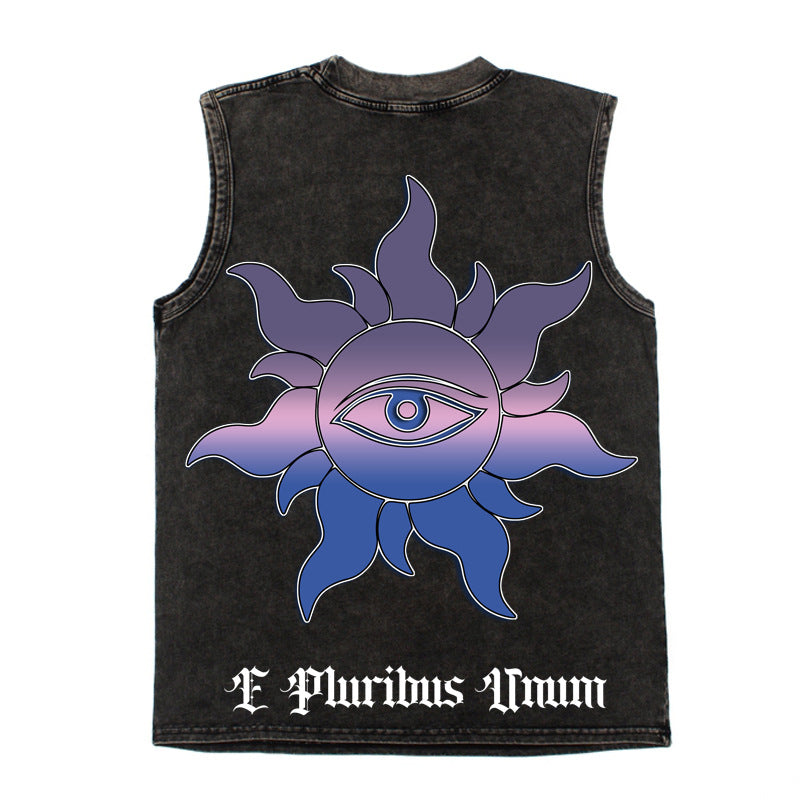 2026 American high street niche alien UFO print washed T-shirt