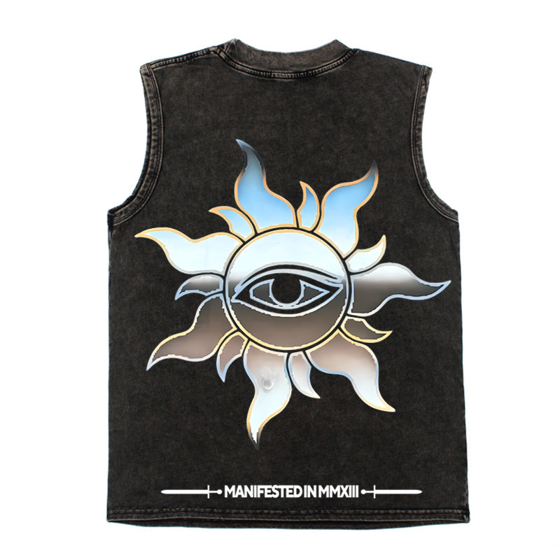 2026 American Retro Skull Guitar Man Print Washed T-shirt