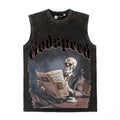 2026 Cross-border Retro Graffiti Skull Reading Newspaper West Coast Hip T-shirt