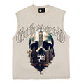 2026 American Retro Building Skull Print Summer Loose Casual Unisex Trendy Hip Hop Vest T-shirt