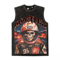 2026 American Retro Skull Racer Street Style Distressed Hip T-shirt