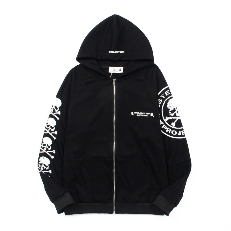 American Trendy Skull Patchwork Zipper hoodie