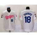 Johnsonshop Los Angeles Dodgers #18 Yoshinobu Yamamoto White Pink  Vin & Kobe Patch Stitched Jersey 2