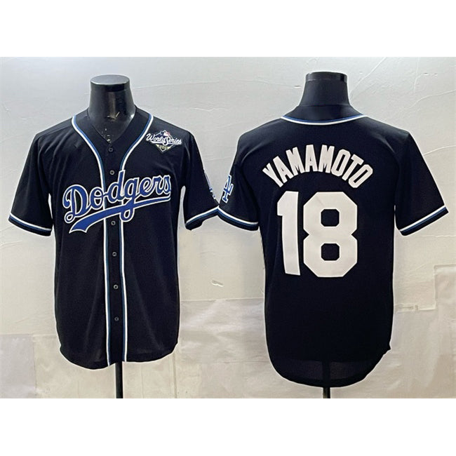 Johnsonshop Los Angeles Dodgers #18 Yoshinobu Yamamoto Black  2025 World Series Cool Base Stitched Jersey