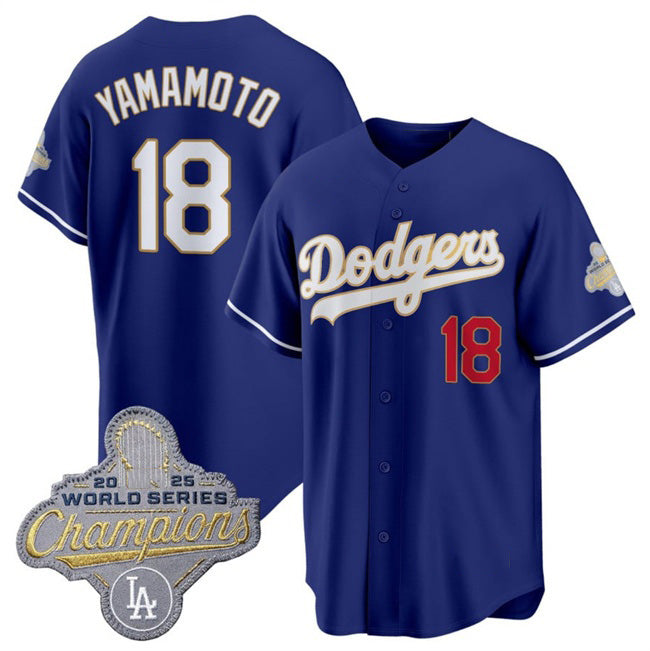 Johnsonshop Los Angeles Dodgers #18 Yoshinobu Yamamoto Royal  2026 Alternate Gold Collection Stadium Stitched Jersey