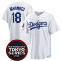 Johnsonshop Los Angeles Dodgers #18 Yoshinobu Yamamoto White  2025 World Tour Tokyo Series Home Stitched Jersey