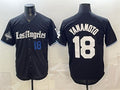 Johnsonshop Los Angeles Dodgers #18 Yoshinobu Yamamoto Black  2025 World Series Champions Patch 'Gothic Edition' Vapor Premier Limited Stitched Jersey