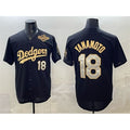 Johnsonshop Los Angeles Dodgers #18 Yoshinobu Yamamoto Black Gold  2025 World Series Patch Limited Stitched Jersey