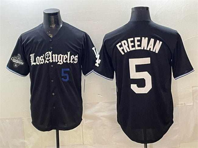 Johnsonshop Los Angeles Dodgers #5 Freddie Freeman Black  2025 World Series Champions Patch 'Gothic Edition' Vapor Premier Limited Stitched Jersey