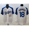 Johnsonshop Los Angeles Dodgers #18 Yoshinobu Yamamoto Number White Blue  Fashion Stitched Cool Base Limited Jerseys