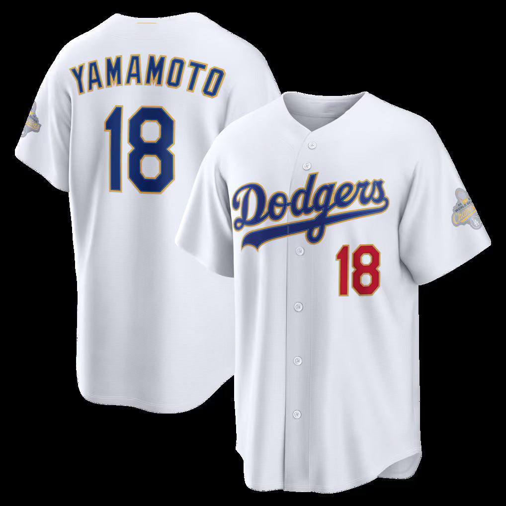 Johnsonshop Los Angeles Dodgers #18 Yoshinobu Yamamoto White  2026 Gold Collection Stadium Jersey