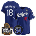 Johnsonshop Los Angeles Dodgers #18 Yoshinobu Yamamoto Royal  2024 World Series With Fernando Memorial Patch Limited Stitched Jersey