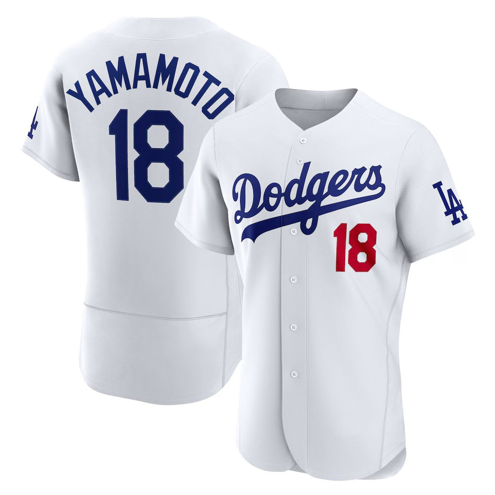 Johnsonshop Los Angeles Dodgers #18 Yoshinobu Yamamoto White  Home Authentic Jersey