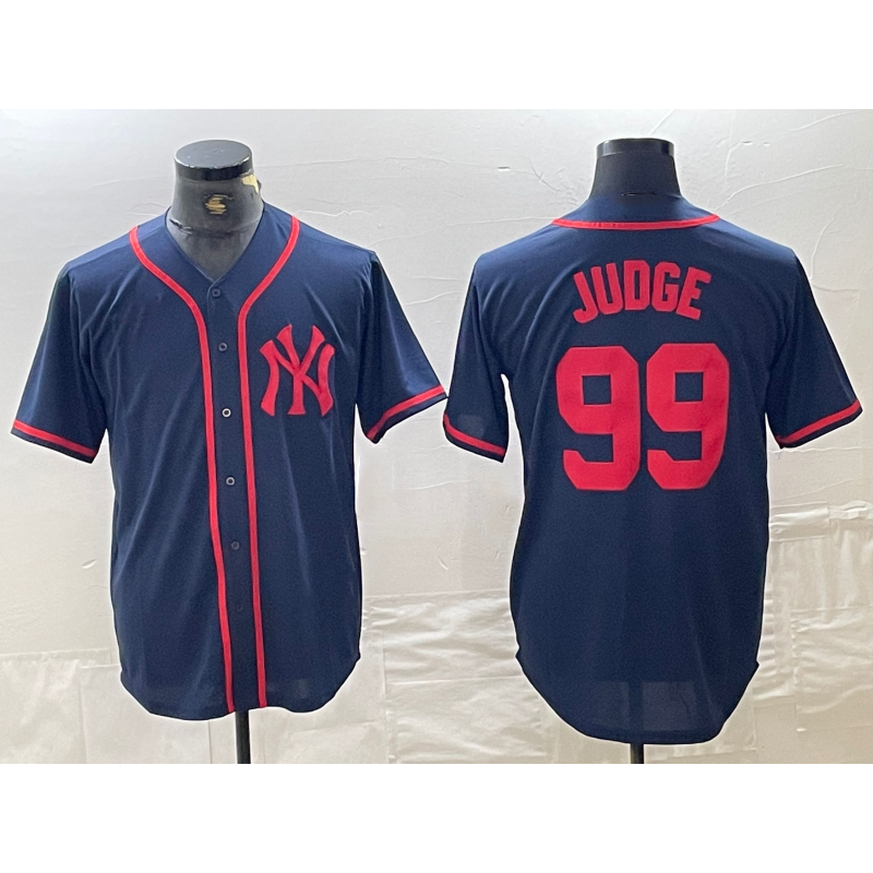 Johnsonshop New York Yankees #99 Aaron Judge Navy Red  Fashion Cool Base Jersey