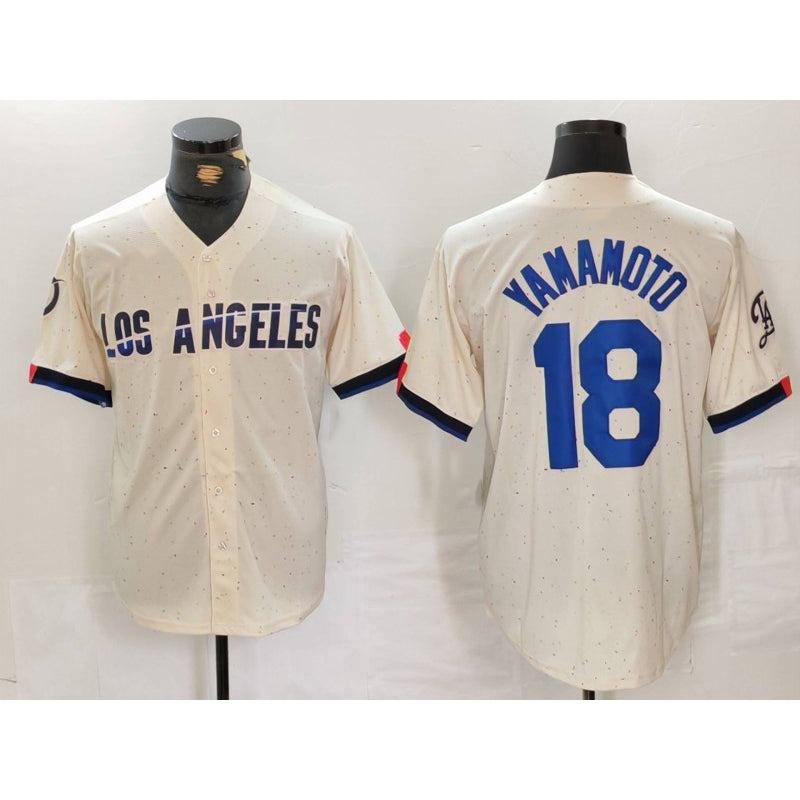Johnsonshop Los Angeles Dodgers #18 Yoshinobu Yamamoto Cream  2024 City Connect Limited Stitched Jersey