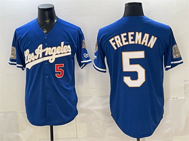 Johnsonshop Los Angeles Dodgers #5 Freddie Freeman Royal  2026 Gold Collection 9x & B2B Champs Patch Stitched Jersey